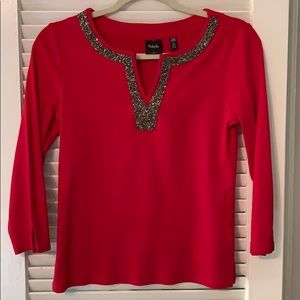 Red cotton embellished top.
